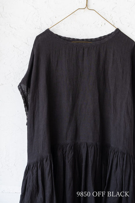 maison de soil | 80s POWER LOOM LINEN PLAIN BOAT-NECK LACE PULLOVER DRESS