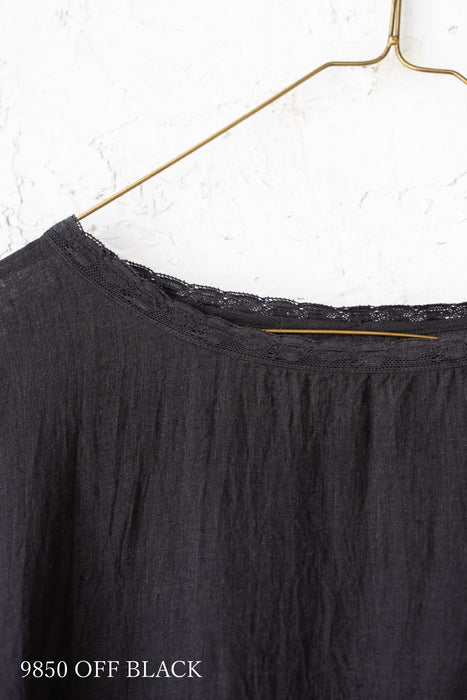 maison de soil | 80s POWER LOOM LINEN PLAIN BOAT-NECK LACE PULLOVER DRESS