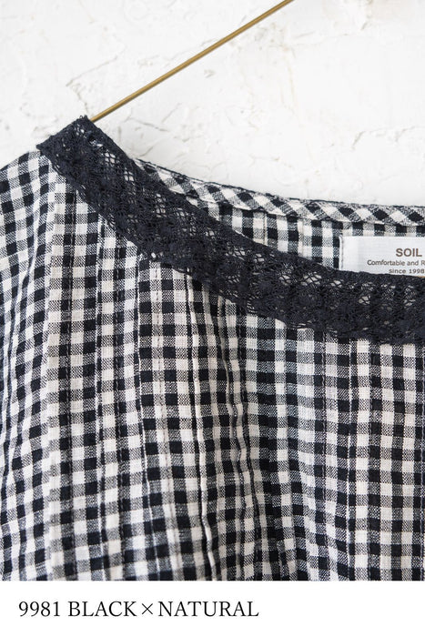 SOIL | 60s LINEN GINGHAM CHECK BOAT NECK PULLOVER WITH PINTUCK