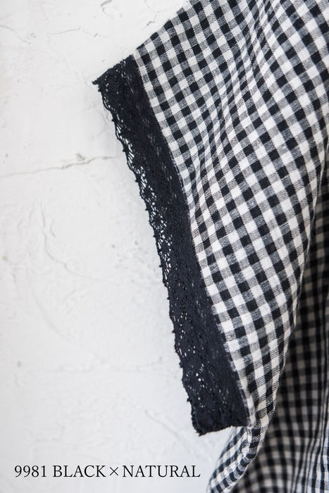 SOIL | 60s LINEN GINGHAM CHECK BOAT NECK PULLOVER WITH PINTUCK