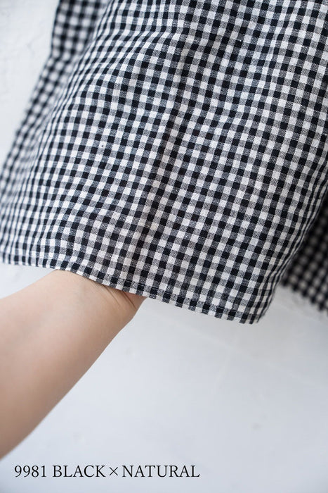 SOIL | 60s LINEN GINGHAM CHECK BOAT NECK PULLOVER WITH PINTUCK