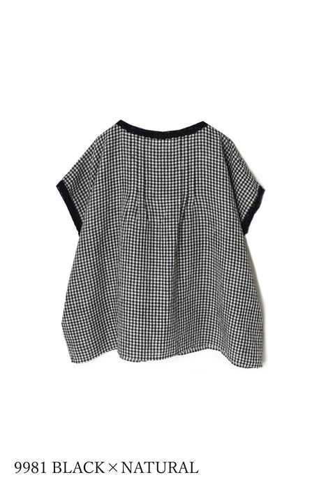 SOIL | 60s LINEN GINGHAM CHECK BOAT NECK PULLOVER WITH PINTUCK