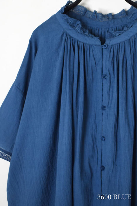SOIL | 80s COTTON VOILE LACE LACE&LOOP BUTTON GATHERED SMOCK