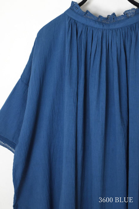 SOIL | 80s COTTON VOILE LACE LACE&LOOP BUTTON GATHERED SMOCK