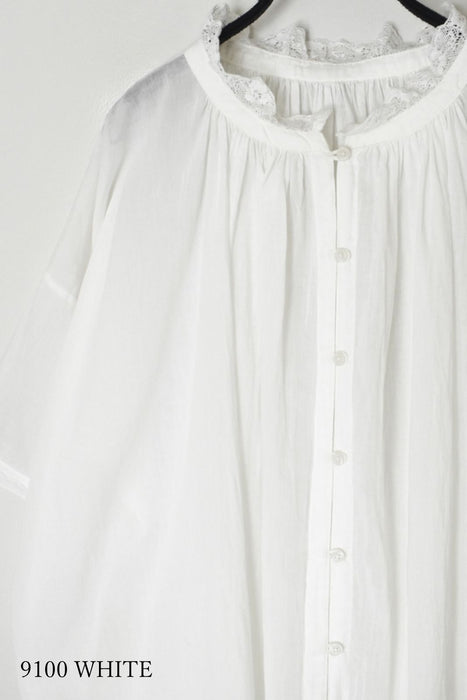 SOIL | 80s COTTON VOILE LACE LACE&LOOP BUTTON GATHERED SMOCK