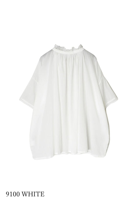 SOIL | 80s COTTON VOILE LACE LACE&LOOP BUTTON GATHERED SMOCK