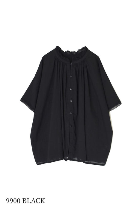 SOIL | 80s COTTON VOILE LACE LACE&LOOP BUTTON GATHERED SMOCK