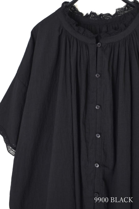 SOIL | 80s COTTON VOILE LACE LACE&LOOP BUTTON GATHERED SMOCK