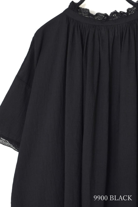 SOIL | 80s COTTON VOILE LACE LACE&LOOP BUTTON GATHERED SMOCK