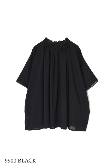 SOIL | 80s COTTON VOILE LACE LACE&LOOP BUTTON GATHERED SMOCK