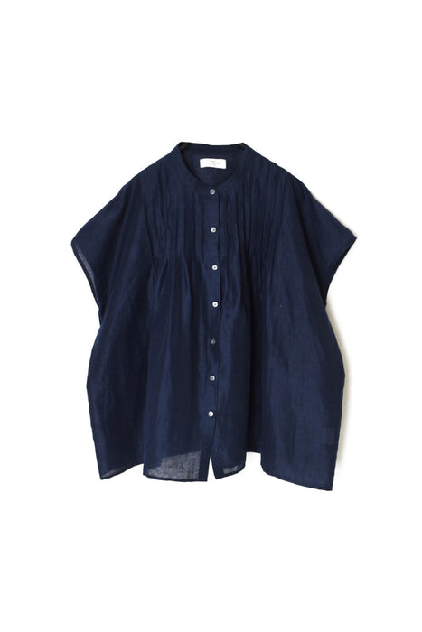 SOIL | 60s AUTO LOOM COTTON/LINEN PLAIN BANDED COLLAR FRENCH/SL PINTUCK SHIRTS