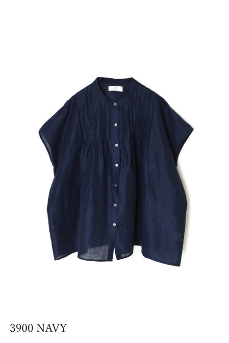SOIL | 60s AUTO LOOM COTTON/LINEN PLAIN BANDED COLLAR FRENCH/SL PINTUCK SHIRTS