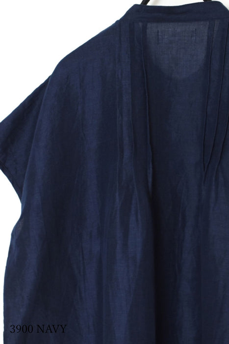 SOIL | 60s AUTO LOOM COTTON/LINEN PLAIN BANDED COLLAR FRENCH/SL PINTUCK SHIRTS