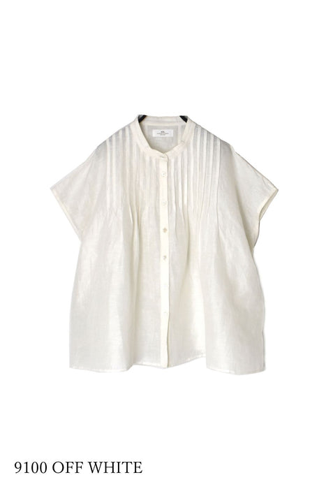 SOIL | 60s AUTO LOOM COTTON/LINEN PLAIN BANDED COLLAR FRENCH/SL PINTUCK SHIRTS