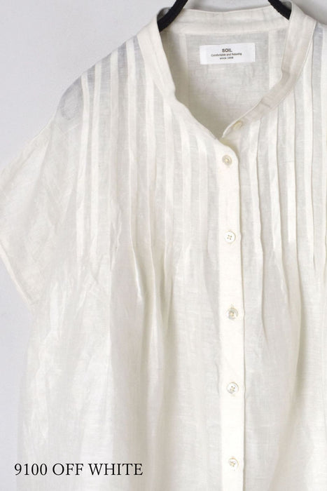 SOIL | 60s AUTO LOOM COTTON/LINEN PLAIN BANDED COLLAR FRENCH/SL PINTUCK SHIRTS