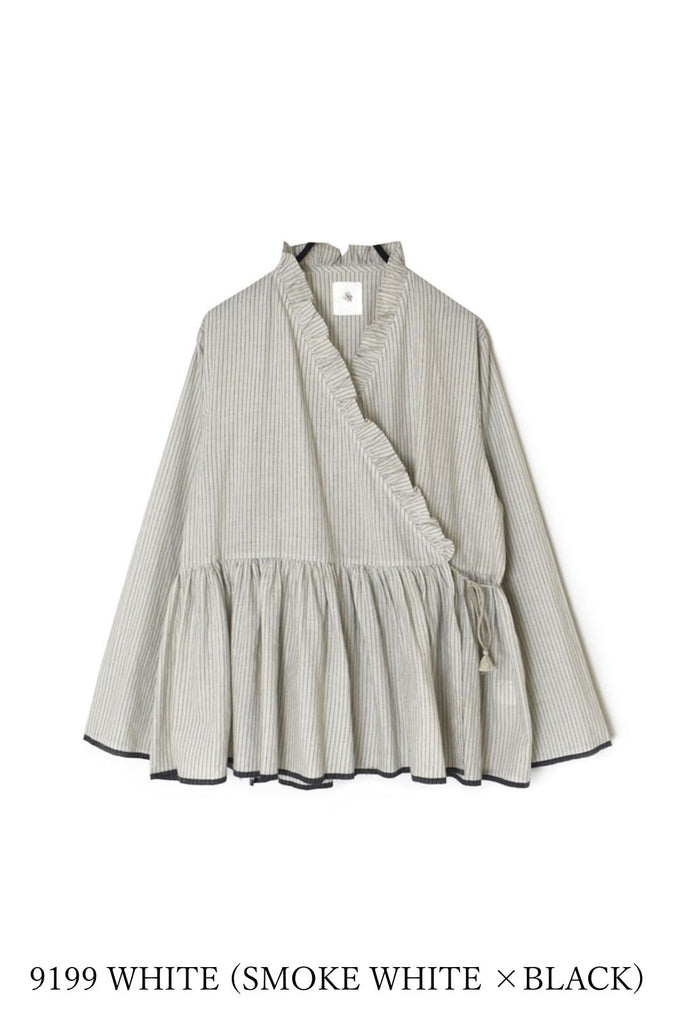 HANDWOVEN COTTON STRIPE FRILL CACHE COEUR｜手織りコットンの