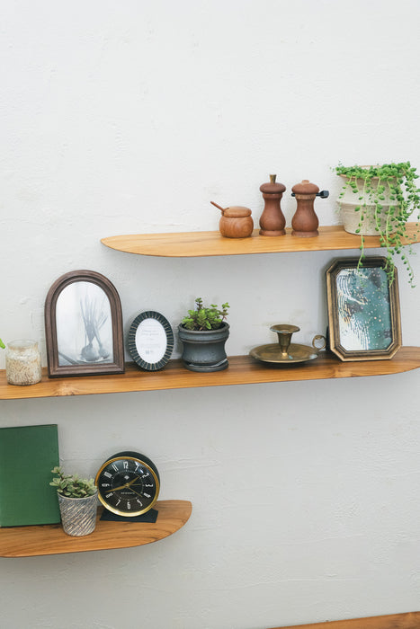 Teak Smooth shelf W900 | Long shelf with integrated shelf brackets