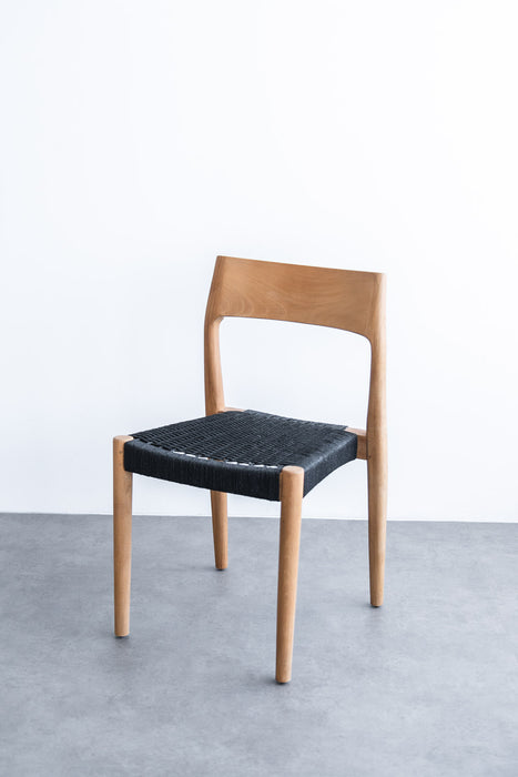 【未使用】ペーパーコード×ブラック　ダイニングチェア Teak ダイニングチェア 木製 チーク ペーパーコード｜ブラック