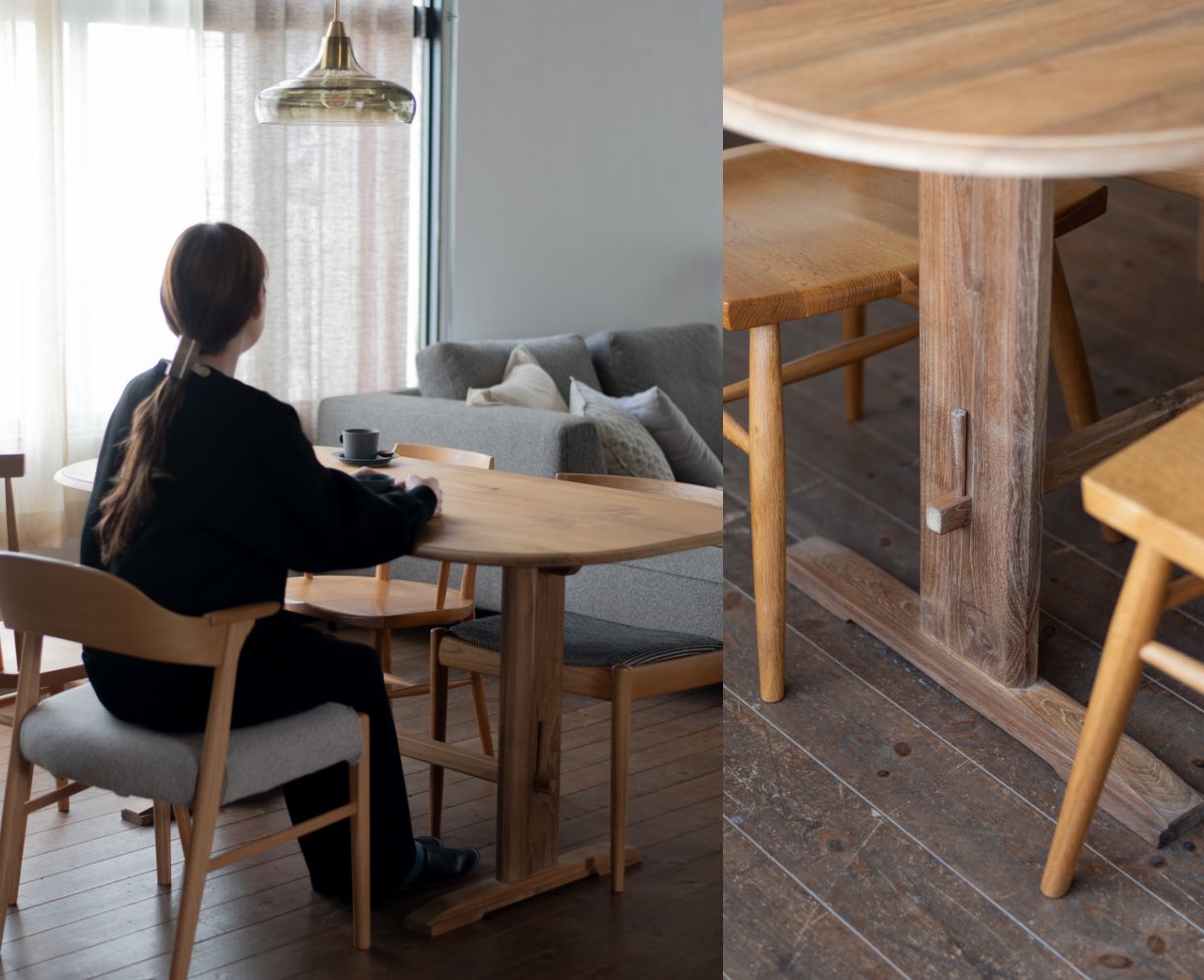 リビングとダイニングをゆるやかにつなぐ、RuralのTレッグテーブル。